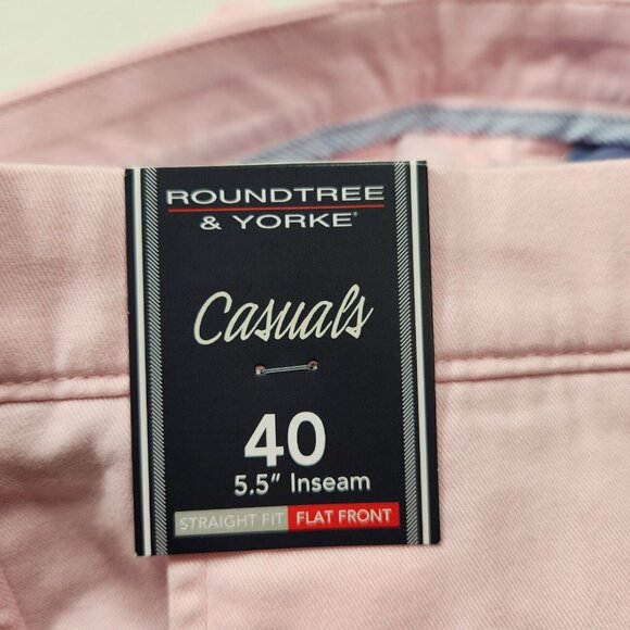 Roundtree & Yorke Mens Size 40  Shorts Classic Chino Flat Front Pink ---14 - Picture 4 of 9